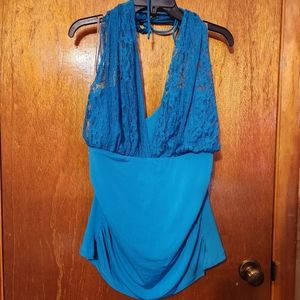 Teal halter top with lace tie